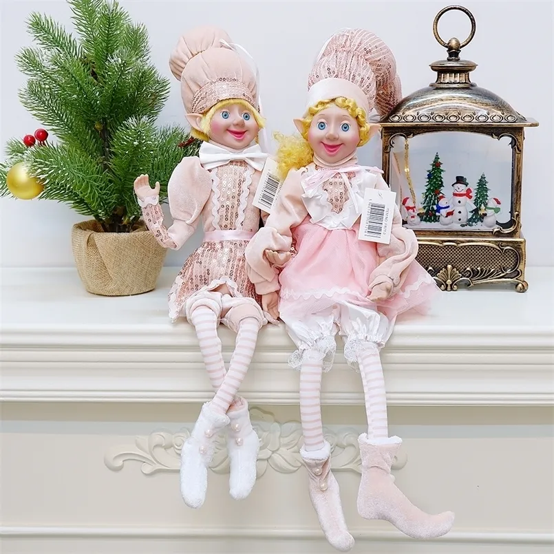 Elfi di Natale rosa Elfo di peluche Bambola Decorazione di Natale Navidad Regali di Capodanno Natale Giocattoli per bambini Ornamenti per appendere l'albero per bambini 220316