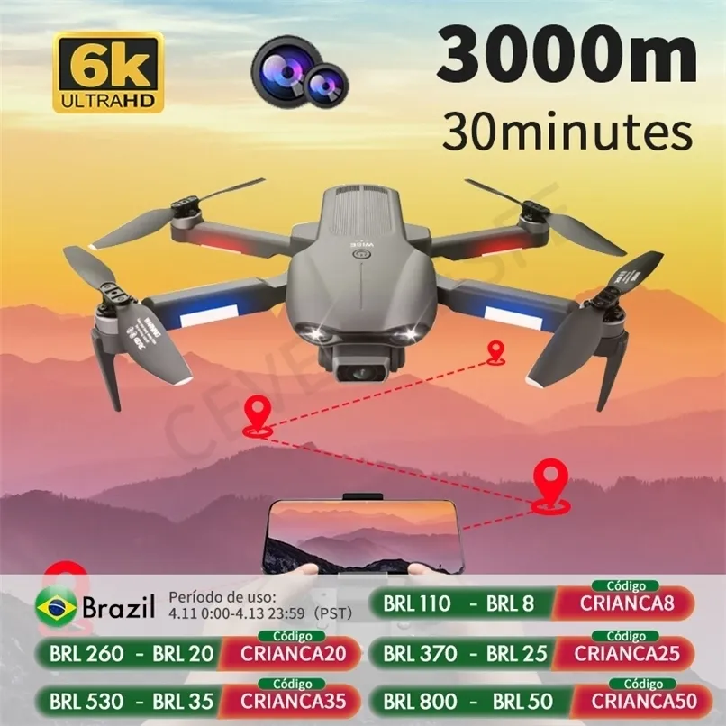 F9 GPS Drone 6K Double Caméra HD Pographie Aérienne Professionnelle Moteur Brushless Pliable Quadcopter RC Distance 2000M 220413