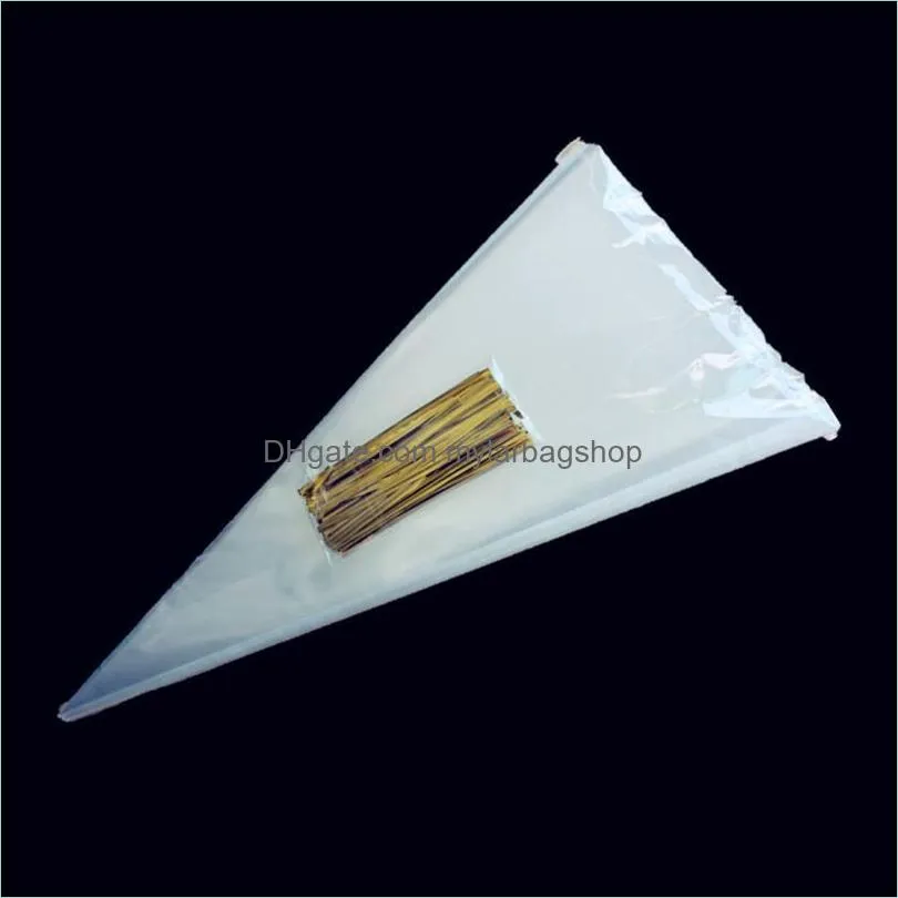 Gift Wrap 100pcs Transparent Cone Bags Clear Cello Sweets Treat With Gold Silver Twist Ties Pouches Decoration 13*25cm