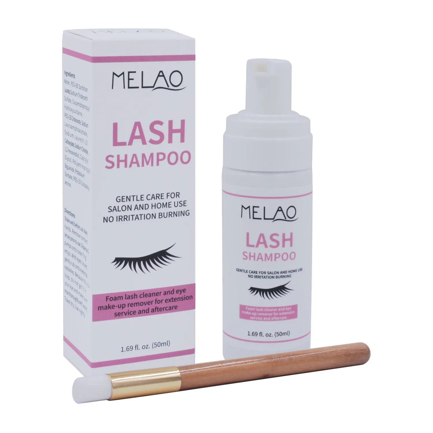 Melao 50ml Eyelash Cleanser Foam Shampoo Pump Design Cleaning Eye Lashes Eyelash Extension Eyes Makeup with Brush Beauty Set