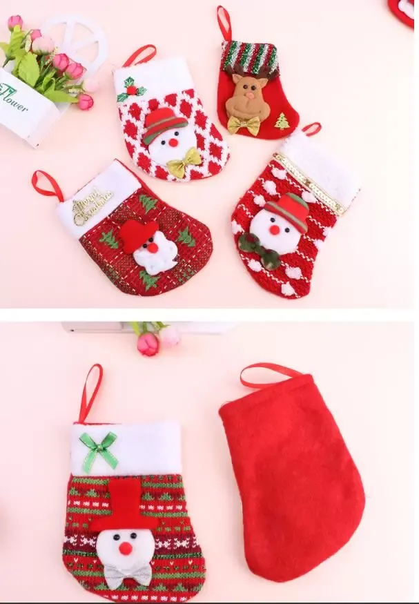 Christmas Stockings Hanging Christmas Tree Decoration Ornaments Socks New Year Candy Bag Kids Santa Gifts Stocking Xmas Sock