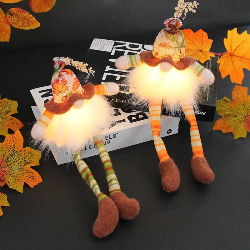 Dolne lalki bez twarzy jesień świetliste impreza klonowa liść rudolph pluszowe nadziewane zabawki zbiór festiwal dekoracje LED elf ozdoby 8GL2 Q2