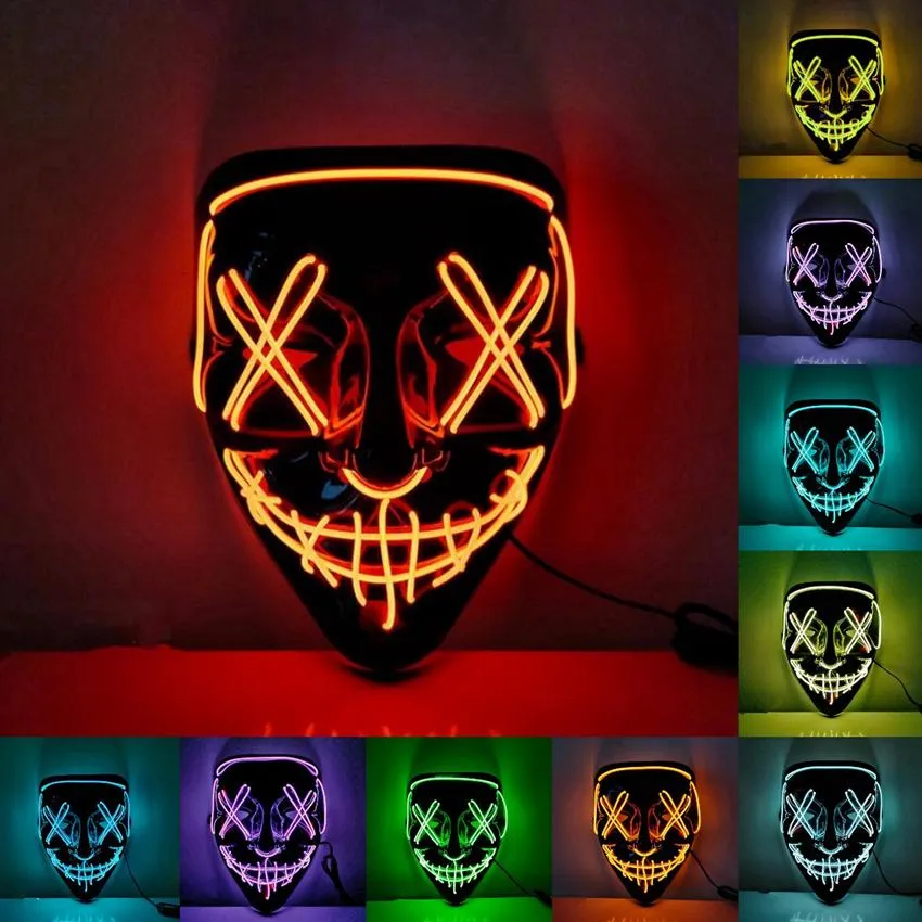 10 Couleurs Halloween Effrayant Masque De Fête Cosplay Led Masque Allumer EL Fil Masque D'horreur pour La Fête Du Festival