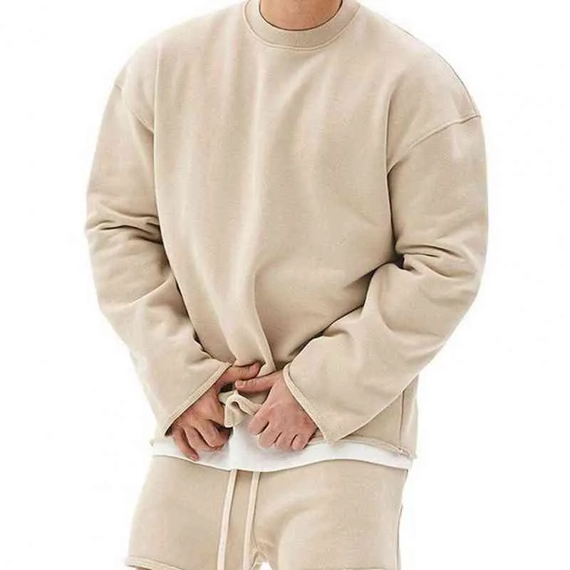 Sweat à capuche hommes pull O cou couleur unie décontracté chaud épais en peluche Zoom pull ample pull Jogging mâle vêtements L220725