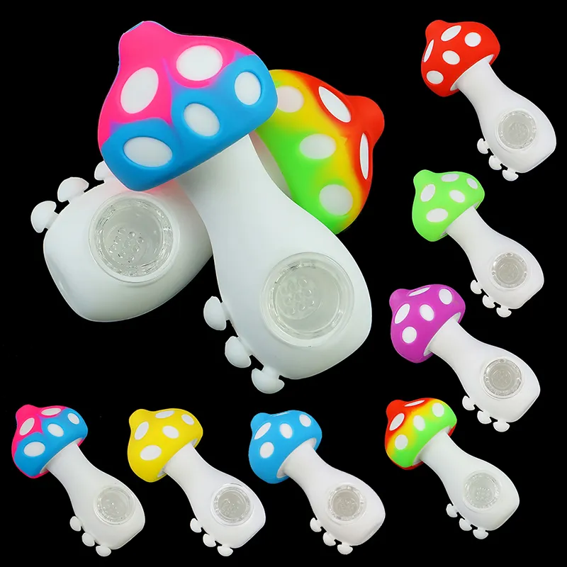 New Art Mushroom Style Glass Oil Burner Pipes Silicone Mini Hand Smoking Pipes Straight Type Spoon Bongs Dab Tools