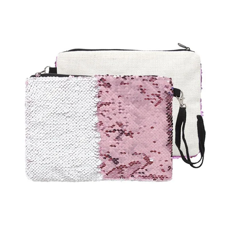 Sublimation Reversible Glitter Bags Travel Cosmetic Organizer Purse Portable Makeup Organizer Bag with Zipper for Girls Women