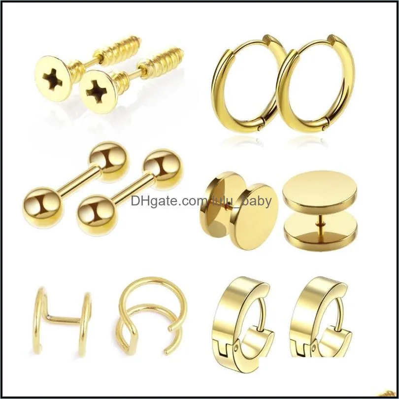 set of 12pcs earrings kit surgical steel earring hoops cuffs clips pierced screw stud for men and women