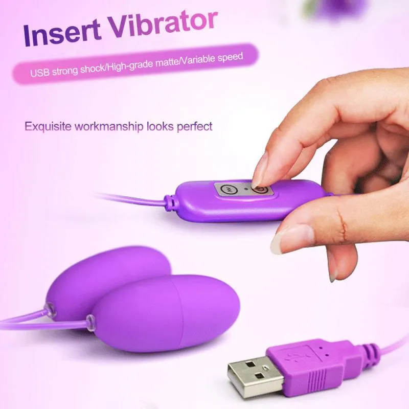 Oeuf sautant double USB imperméable à l'eau de vibration de conversion de fréquence forte de jouet sexy féminin