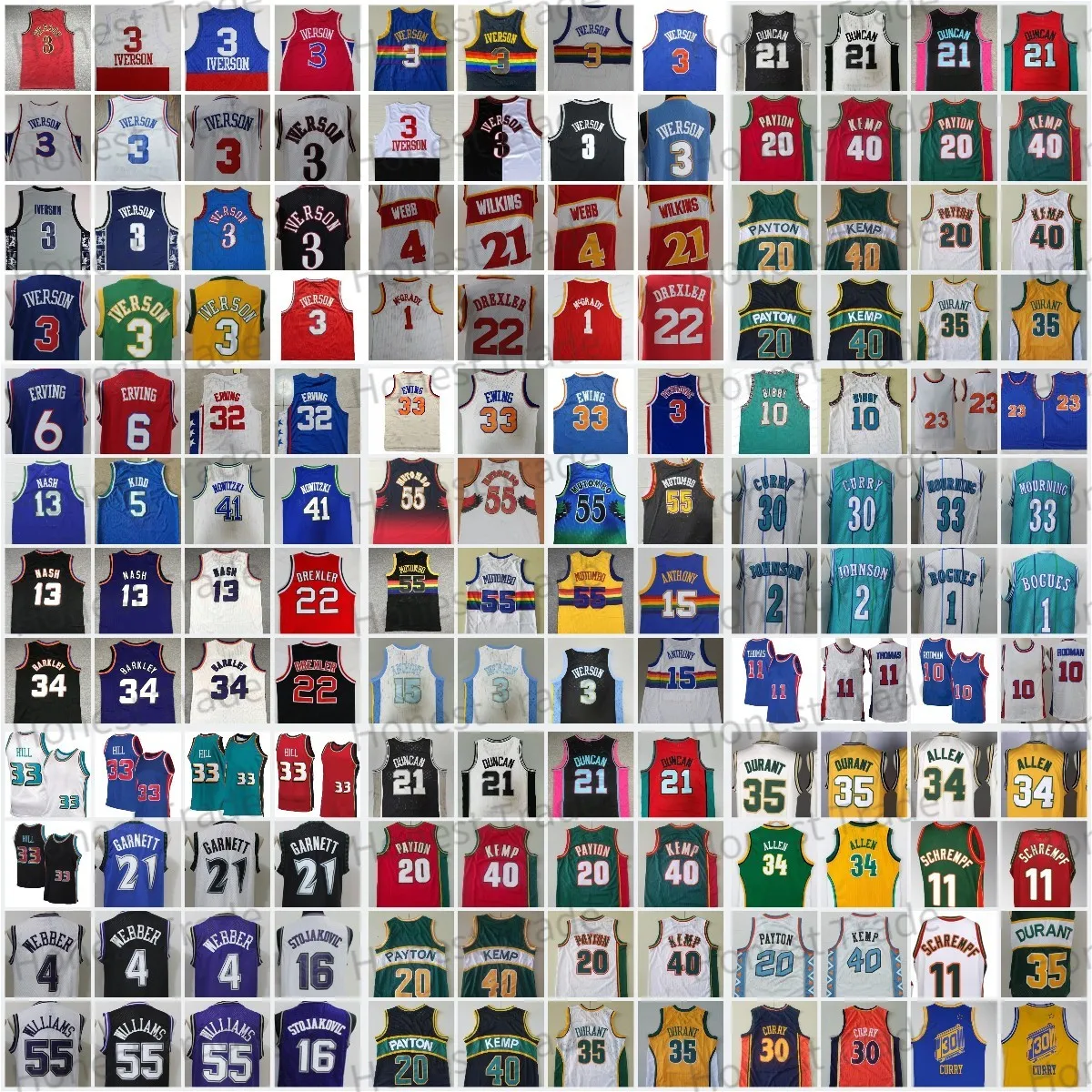 Vintage Patrick Ewing Basketball Vince Allen Jersey Carter Iverson Black Hakeem Olajuwon Pippen Maglie Charles Kevin Rodman Hill Curry kemp Stitched Mens Jersey