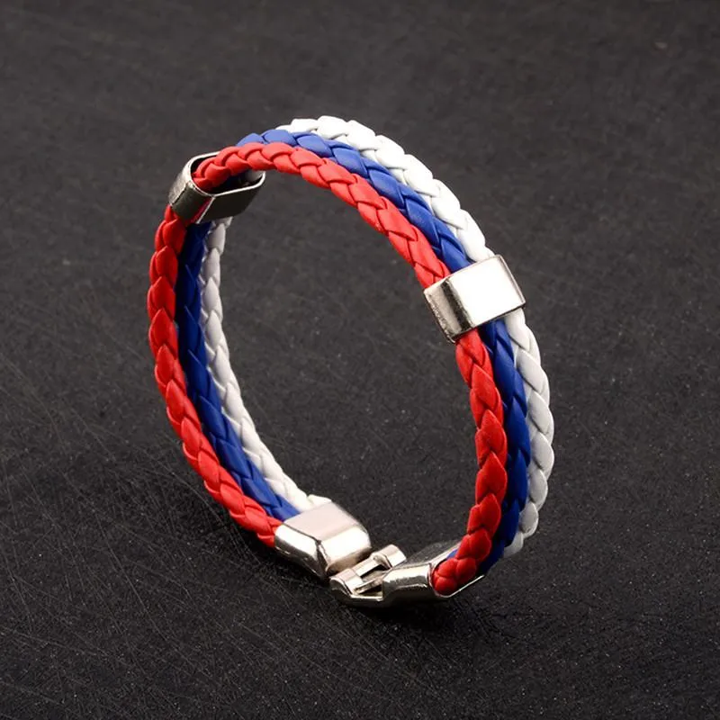 Charm Bracelets Fashion Russia Spain France Brazil Flag Leather Team Bracelet Men High Quality Football Fans Couples Gift Jewelry 376112Char