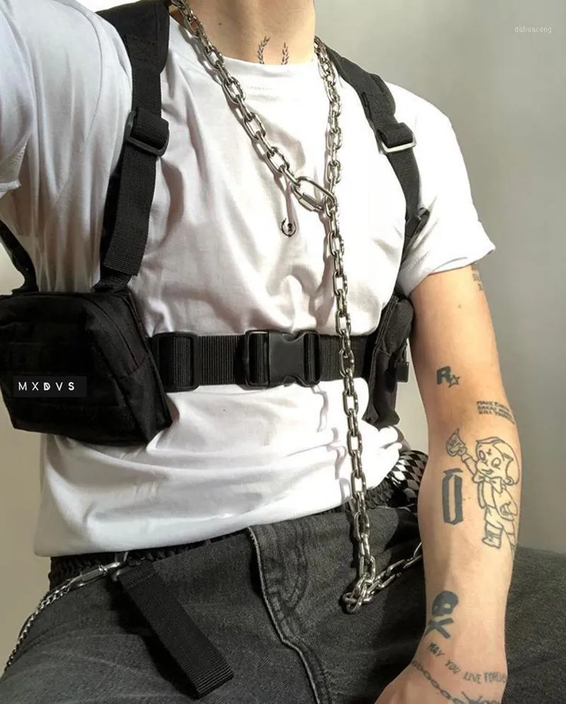 Sacs de taille sac de poitrine gilet pour hommes noir Style Hip-Hop multi-fonctionnel tactique deux poches plate-forme Pack Streetwear militaire