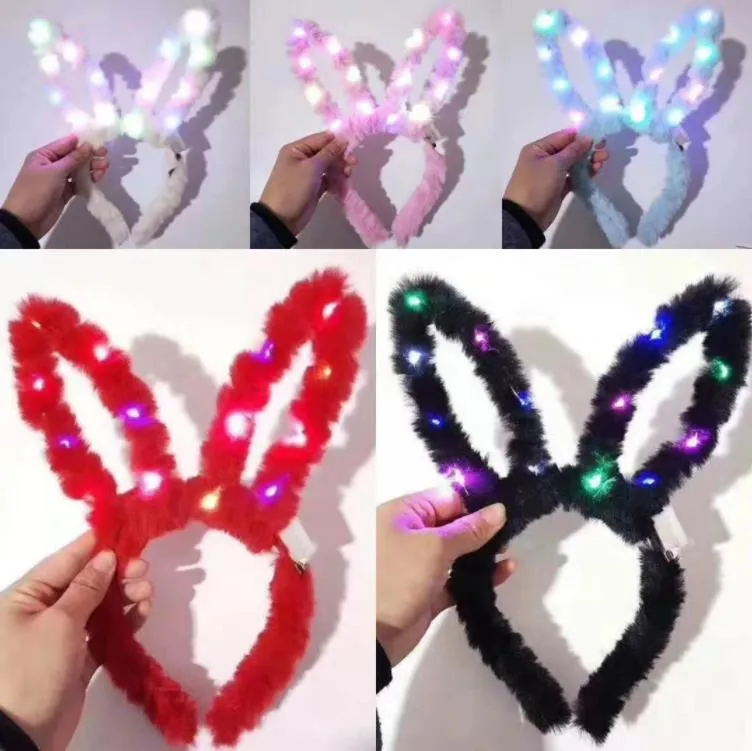 Feest gunsten led led flitsen pluche konijn oren hoofdband fancy jurk bunny licht omhoog haarband hoofddeksel gloeiende hoepel bruiloft verjaardag decor SN4068