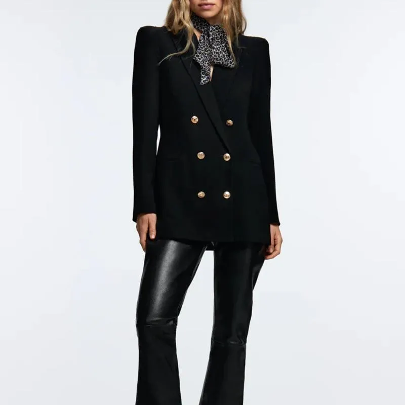Damskie garnitury Blazers jesienne kurtki dla kobiet 2022 Czarna blezerowa kurtka damska podwójna piersi szczupły biuro dama płaszcz