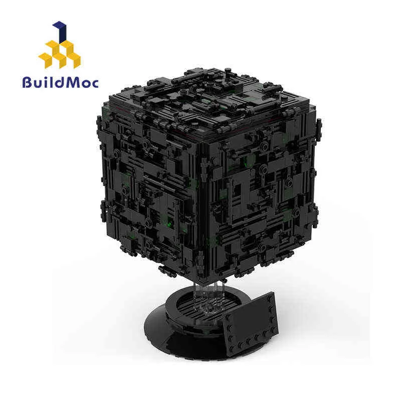 Блоки MOC-71226 Borg Cube Строительные блоки космического корабля, установленные для звезды Trek Idea, Соберите игрушки Black Airship Model для детей День рождения T230103