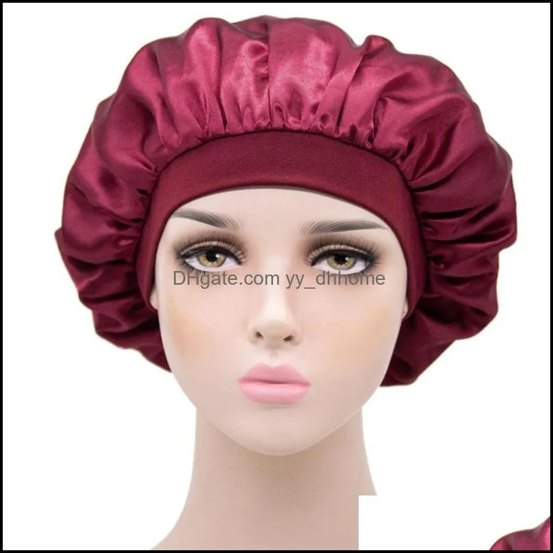 women girl solid color elastic night hat beanie satin soft sleep caps bonnet hair care fashion accessories