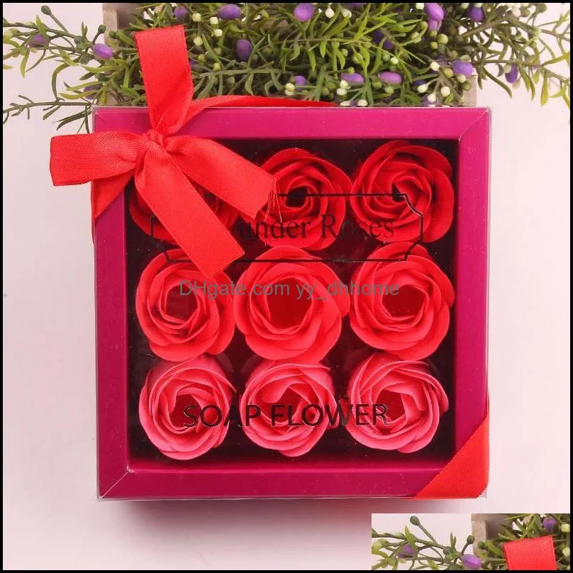 NEWValentine Day Gifts 9 Pcs Soap Flower Rose Box Wedding Birthday Day Artificial Soap Rose Gift Valentines Day Decoration RRF12763