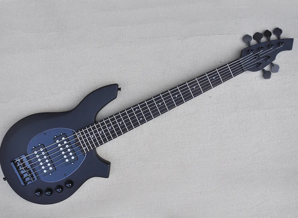 6 Strings Matte Black Electric Bass Guitar com braço de pau -rosa