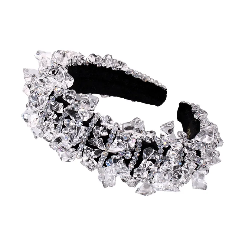 Przezroczysty mody kryształowy lodowy obręcz do włosów kobiety Rhinestone Hairband opaska na głowę przyjęcie weselne akcesoria