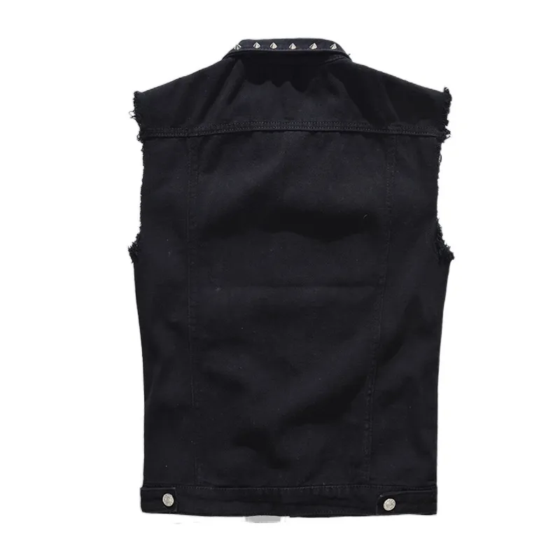 Denim vest デニム ベスト メンズ 黒 メンズ バイク用ウェア デニム