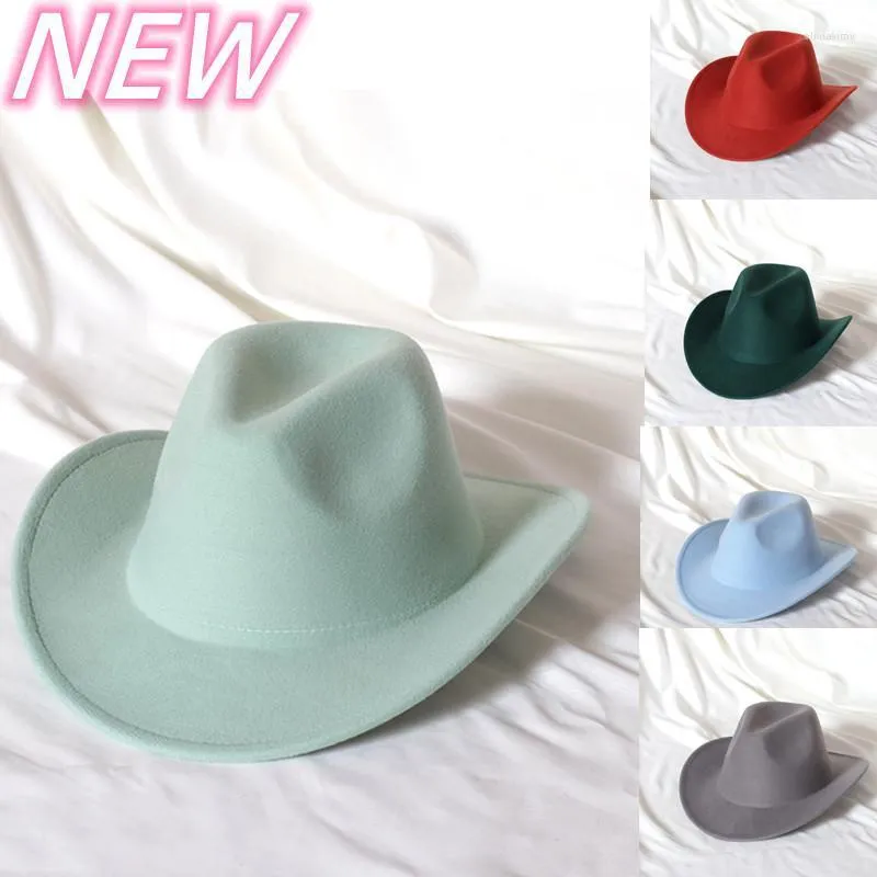 Berretti Cappello da cowboy occidentale di colore naturale Cappello Fedora da ragazza aggraffato da uomo con cappello da cavaliere in pelle Toca Berretti Oliv22