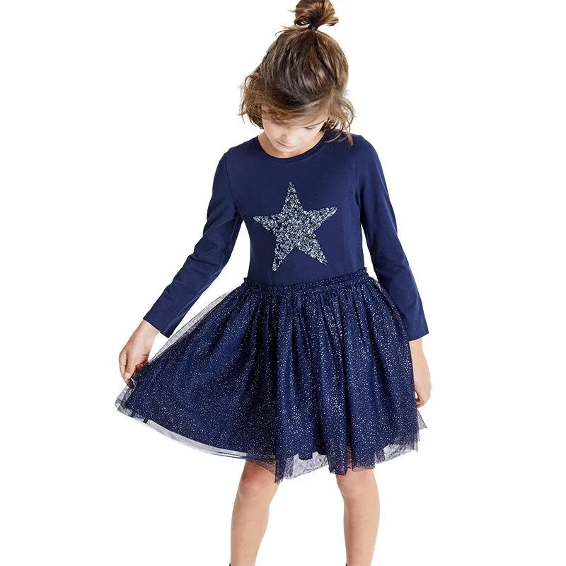 Vestidos de menina Kids Inverno de outono para meninas lantejoulas de estrela vestido de princesa Festa de manga longa vestidos bebês crianças roupas