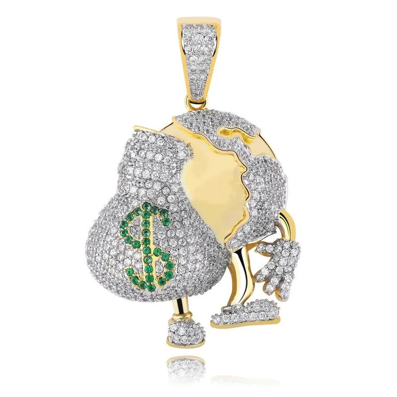 Pendentif Colliers Exquis Mode Style de bande dessinée Plein Pavé Zircon Mignon Dollar Bourse Elf Collier pour hommes Hip Hop Rock Party Bijoux de bal