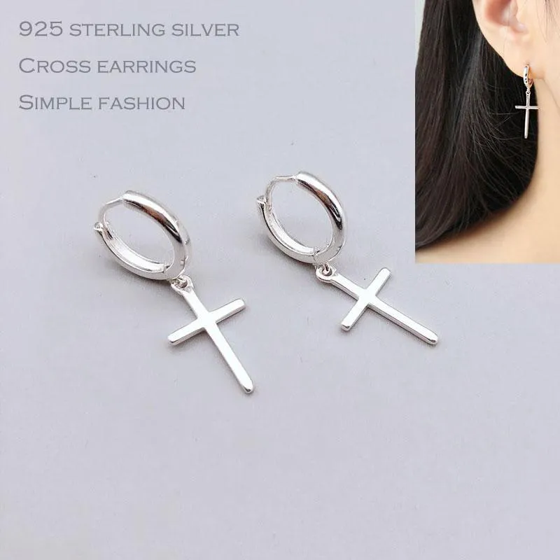 Bengelen kroonluchter mode 925 Sterling zilveren kruis oors voor dames
