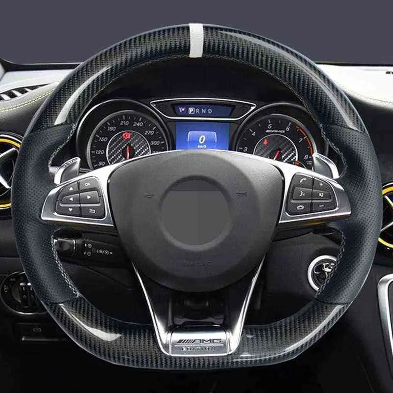 Couverture de volant de voiture en cuir de fibre de carbone noir antidérapant pour Mercedes Benz SClass S500 2016 OneClass Amg A45 20162019 J220808