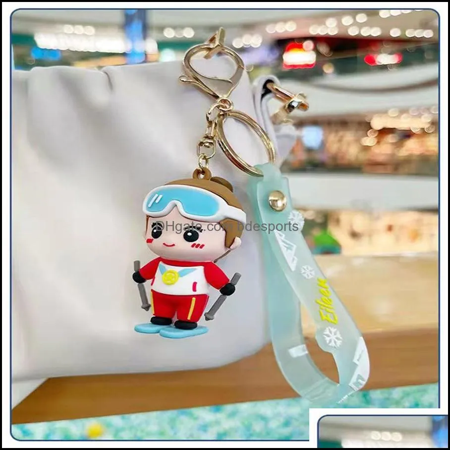 Party Favor New trend creative cartoon ice and snow sports girl soft keychain women`s bag mobile phone pendant pendant