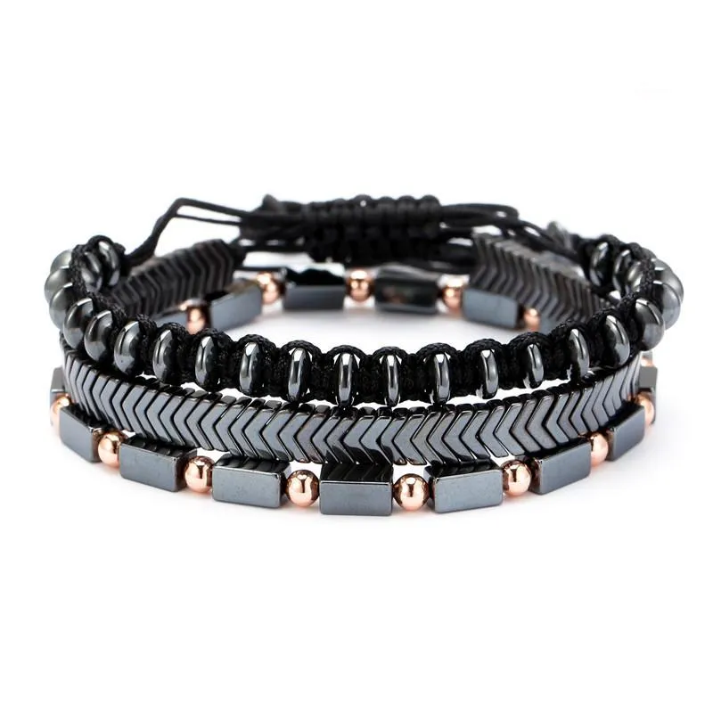 Kralen, strengen 3 stcs/set natuursteen kralen armband brain armbanden mannen dames sieraden erkek bileklik vrienden pulseiras brazaletes cadeau