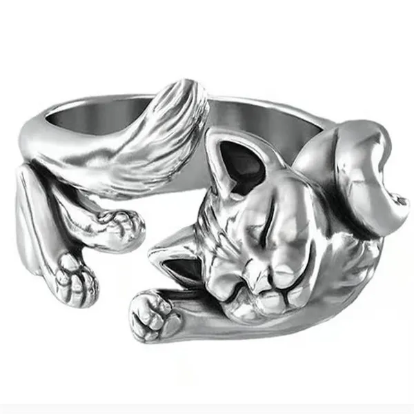 Band Rings Cute Fortune Cat Shape Women Opening Rings Silver Color Dance Party Finger Ring Delicate Girl Gift GC1195