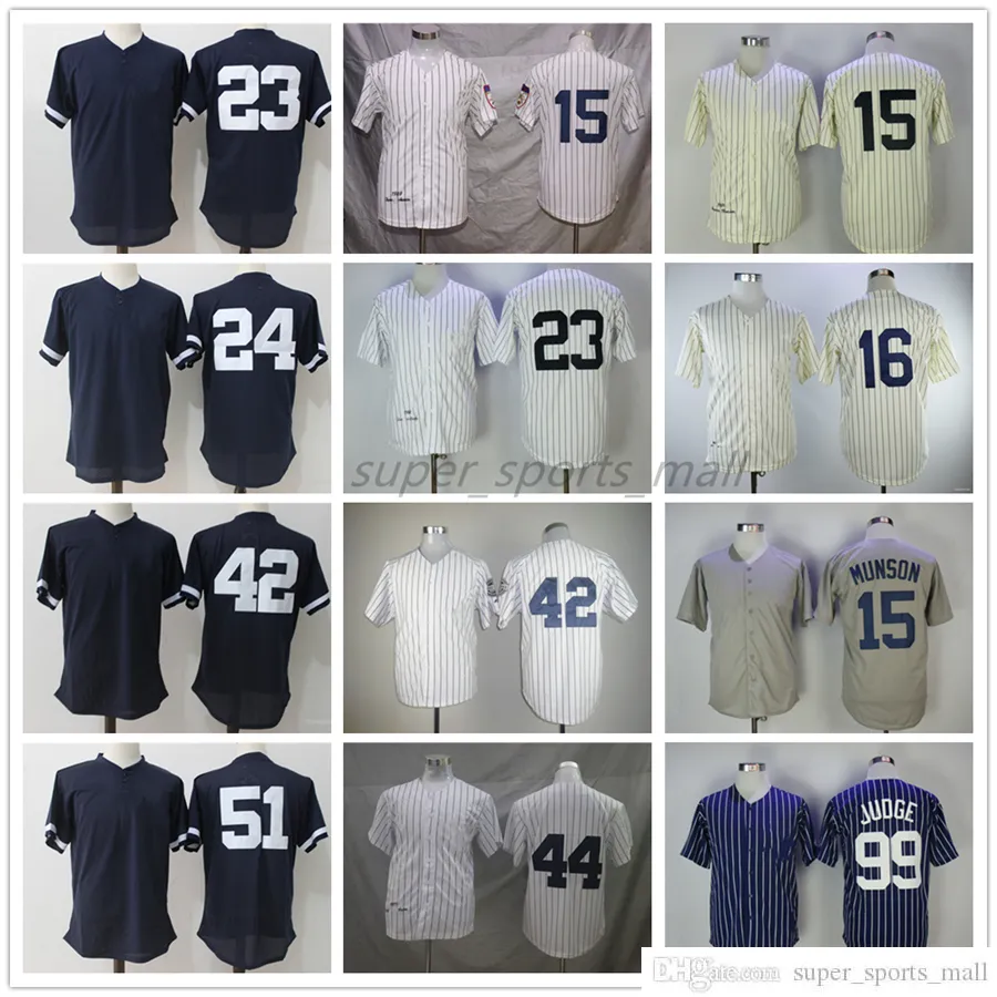 Vintage College Baseball Wears Jersey 15 Thurman Munson 16 Biege 1951 23 Don Mattingly 24 Gary Sanchez 42 Mariano Rivera 44 Reggie Jackson Bernie Williams Judge 1973