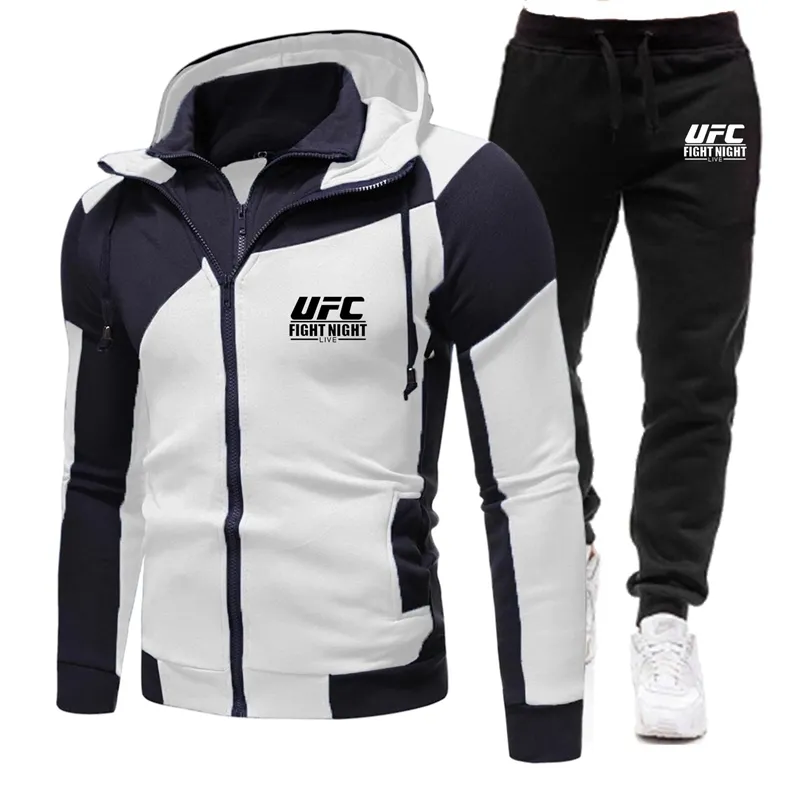 Mode Sportkläder Dragkedja Luvtröja Casual Sport Män MMA Hooded 2 piece Sweatshirt Sweatpants 220615