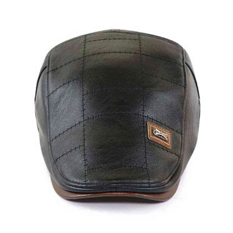 2020 Autumn Winter Fashion Men Pu Leather Peaked Hat Outdoor Casual Warm Plus Velvet Beret Hat Vintage Style Hat J220722