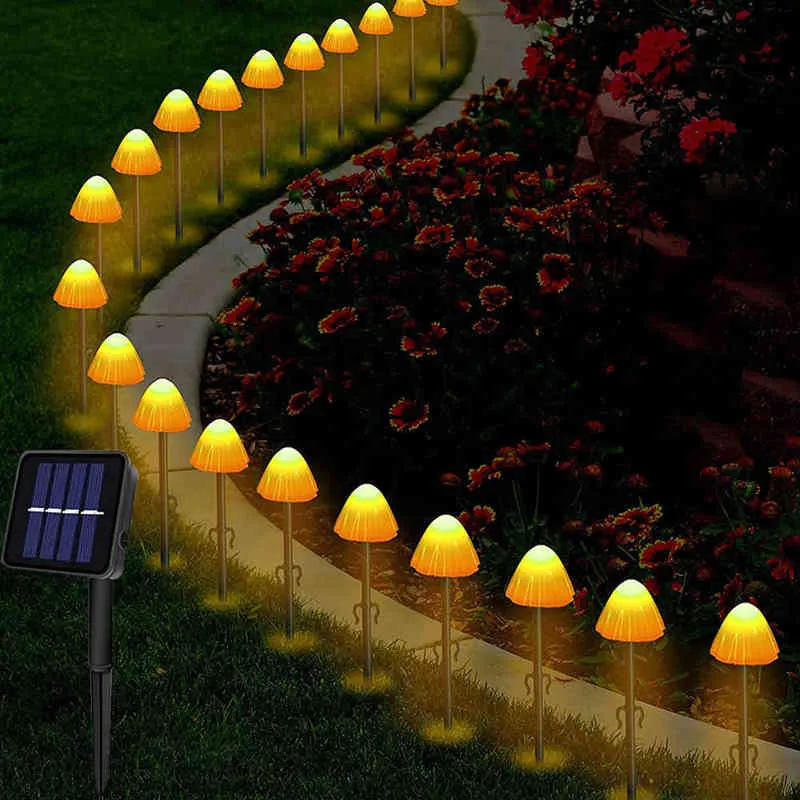 LED Solar Mushroom String Lights Outdoor Waterproof Fairy Light For Yard Garden Patio Bröllop Juldekoration J220531