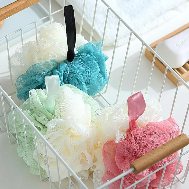 50 Gram Loofah Bath Sponge Mesh Pouf Double Colors Mix Loofa Puff Scrubber Exfoliate with Beauty Bathing Accessories SN4877