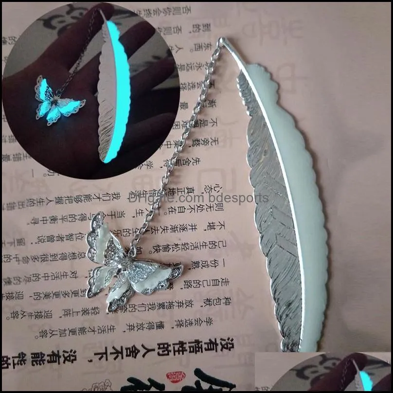 Kawaii Silver Metal Feather Bookmarks Luminous Dragonfly Butterfly Bookmarks For Books Office Stationery Gifts School Supplies