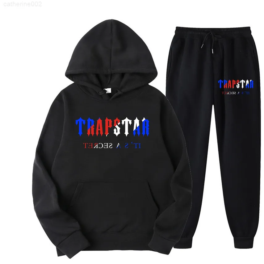 TRAPTELT TRAPSTAR MARCA PRESSAÇÃO PRESSO DE SPORTS MEN CORES QUEM DOIS PEÇAS Coloque calças de moletom de moletom solto de moletom Capuz Jogging G220725