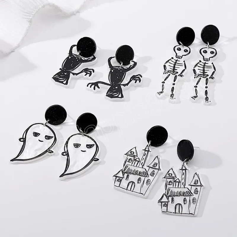 Halloween skräck rolig spöke häxa dingle örhängen kreativ tecknad pumpa skalle örhängen fest män kvinnor mode smycken gåva