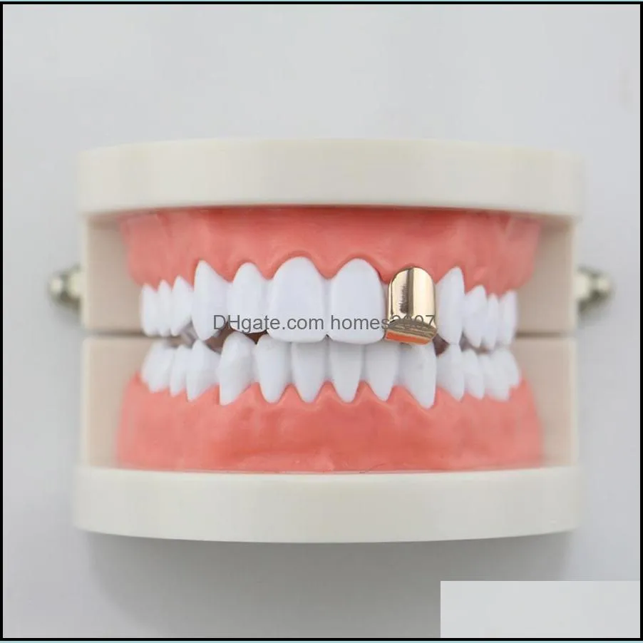 hip hop smooth single flat tooth grillz real gold plated rappers dental grills cool jewelry golden silver rose gold black