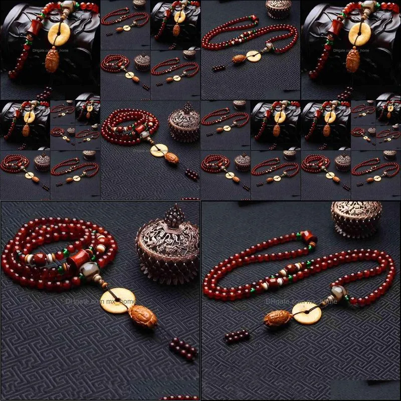 Chinese Style Products Natural Tibetan Red Cornu Buddha Bead Bracelet 108 Diy with Olive Core and Sandalwood Bamboo Knot