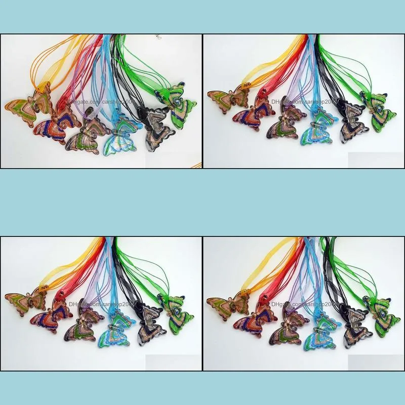 6color mixed color animal butterfly lampwork glass pendants necklaces drop murano necklace rope for women`s jewelry