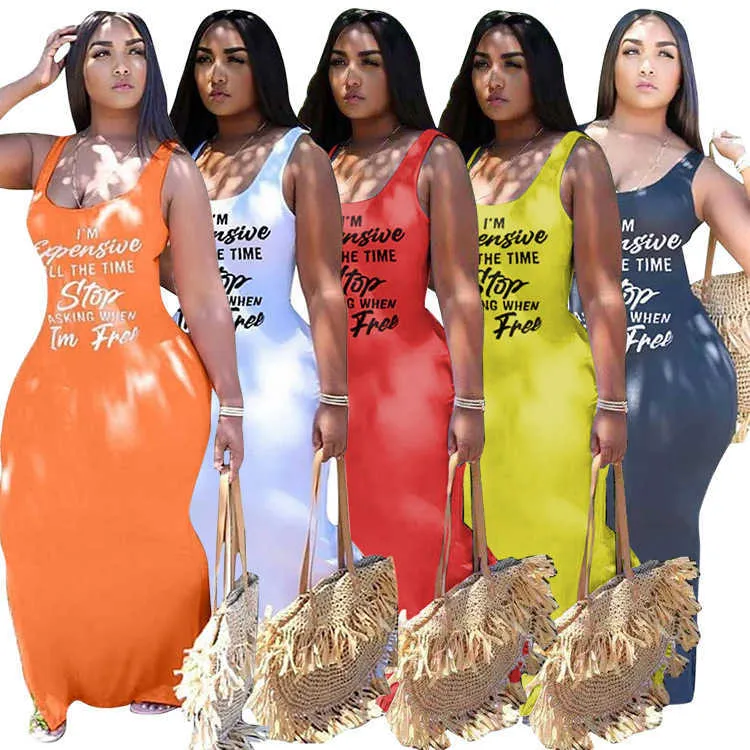 Women Clothes letter sexy printed suspender dress 2022 summer new women's clothing printed casual dress Size XL - 5 xl