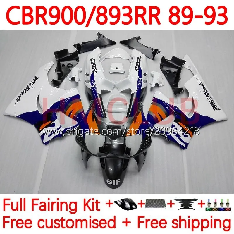 Body Kit For HONDA CBR 893RR 900RR CBR893 CBR 900 893 RR CC 89-97 Bodywork 119No.8 893CC CBR893RR 89 90 91 92 93 CBR900RR 1989 1990 1991 1992 1993 Fairing blue white