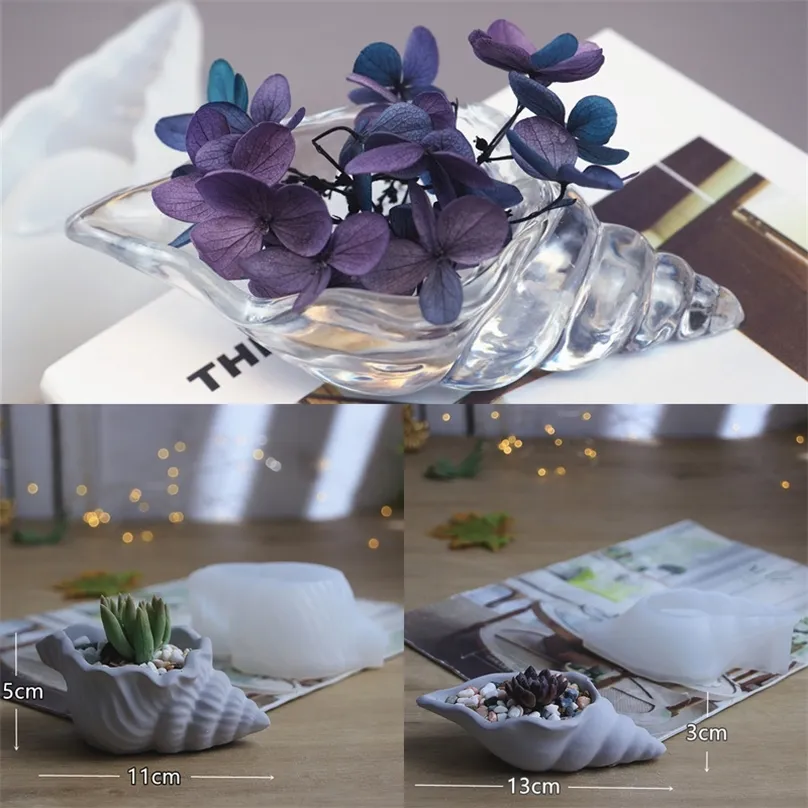 DIY CONCH FLOWER POT 콘크리트 수제 곰팡이 껍질 쉘 모양 캔들 메이크업 계란 저장 마린 에폭시 수지 실리콘 곰팡이 220611