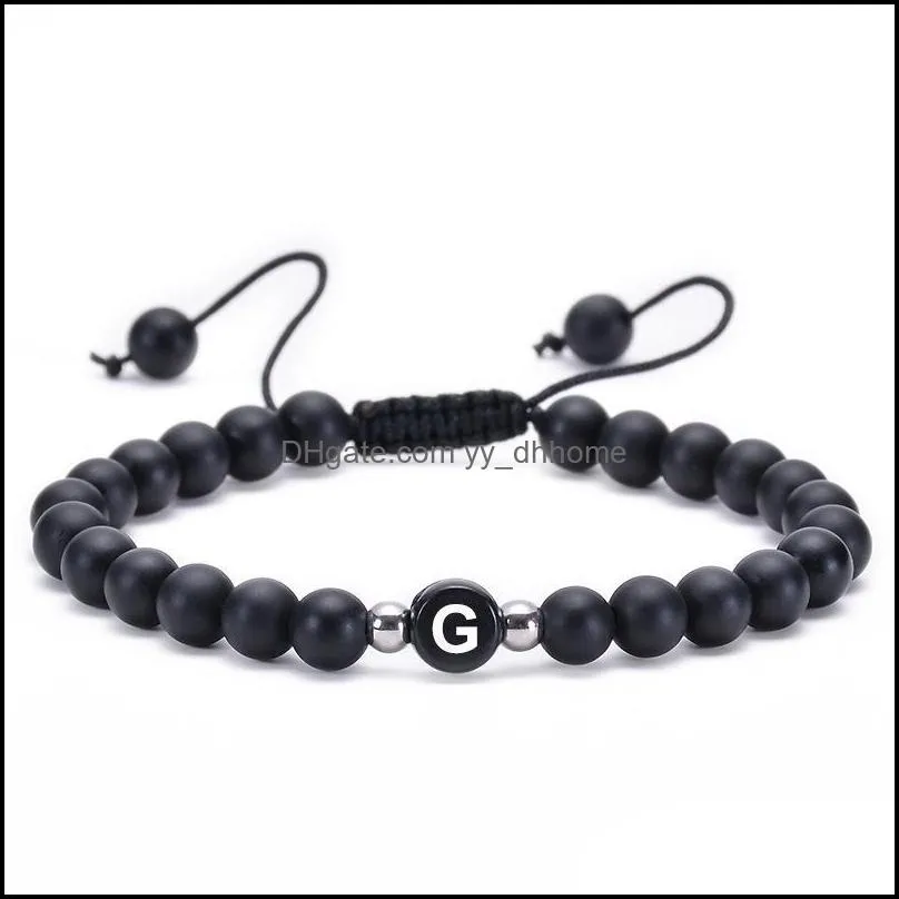 26 letter bead name bracelets unisex black stone yoga beads braided rope bracelet hand string friendship jewelry