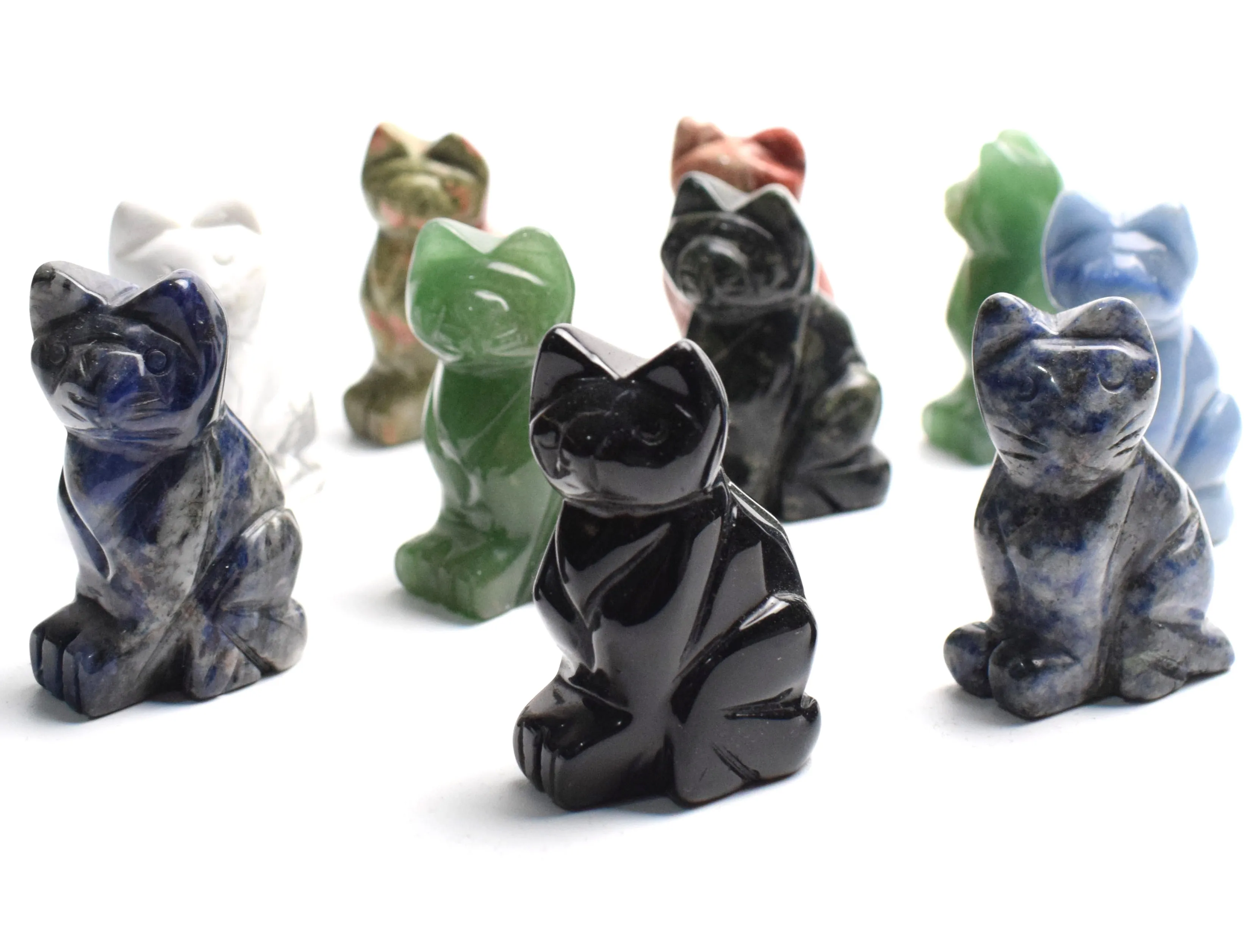 1.9 INCHES Height Cat Statue Crafts Natural Chakra Stone Carved Crystal Reiki Healing Animal Figurine 1pcs