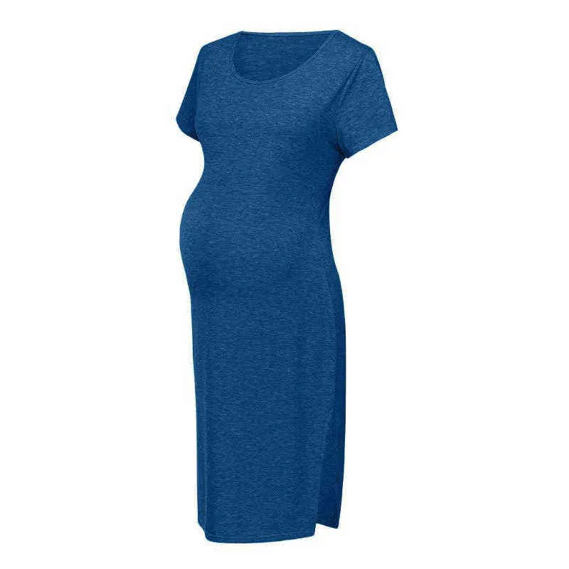 Moderskapsklänning vår sommaren trendig graviditet klänning solid kortärmningskolor för gravida kvinnor G220309