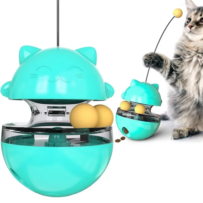 Cat Toys Leaking Ball Self-Playing Tumbler Swing Feeder Cats Stick Kitten Puzzle Interactive Food Leakage Toys Pet Products 220423