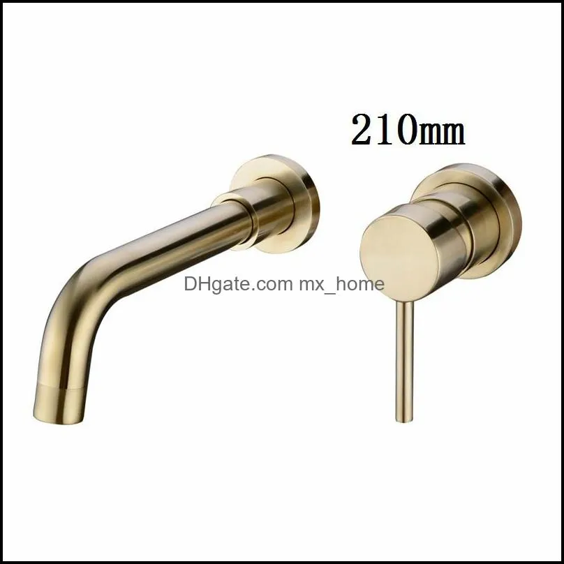 Matte Black Brass Wall Mounted Basin Faucet Single Handle Bathroom Mixer Tap Hot Cold Sink Faucet Rotation Spout,Burnished Gold